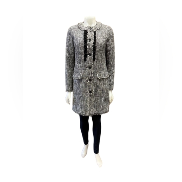 Karl Lagerfeld EUC Woven Tweed Coat Black/White Size 8 - Picture 3 of 10